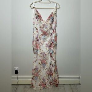 PrettyLittleThing Plus Multi Floral Printed Textured Cowl Neck Maxi Dress